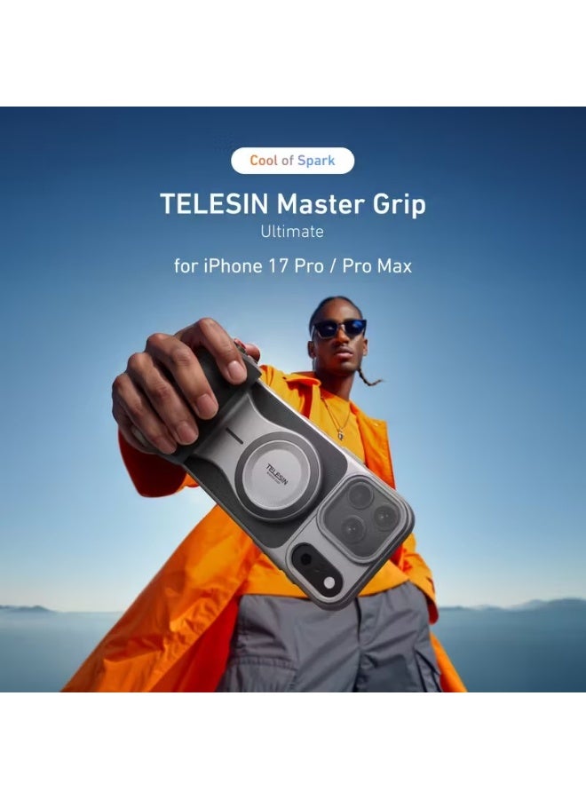 تيليسن TELESIN Magnetic Pro Shot Imaging Camera Grip لهاتف iPhone 17 Pro / 17 Pro Max – قبضة تصوير مغناطيسية احترافية مع شحن لاسلكي Qi باور بانك، تحكم عن بعد بالزوم والتصوير، كفر تبريد جرافين وحزام يد للفلوغ والبث المباشر - Image 5